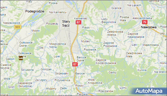 mapa Popowice gmina Stary Sącz, Popowice gmina Stary Sącz na mapie Targeo