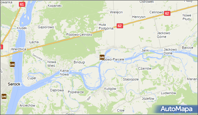 mapa Popowo-Parcele, Popowo-Parcele na mapie Targeo