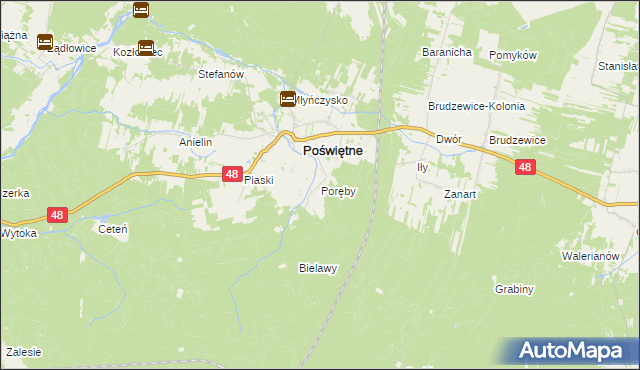 mapa Poręby gmina Poświętne, Poręby gmina Poświętne na mapie Targeo