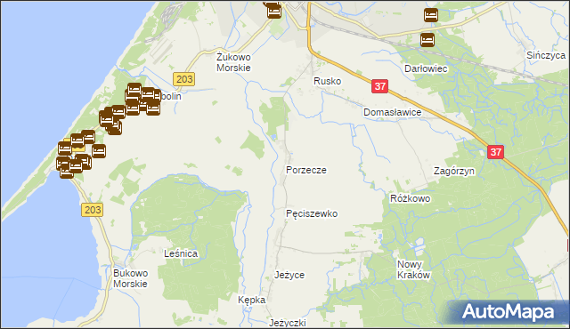 mapa Porzecze gmina Darłowo, Porzecze gmina Darłowo na mapie Targeo