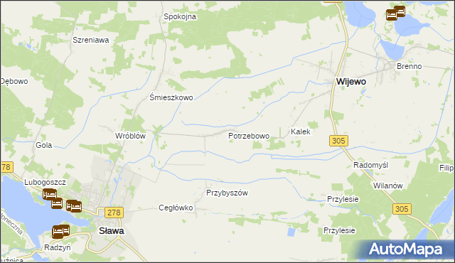 mapa Potrzebowo gmina Wijewo, Potrzebowo gmina Wijewo na mapie Targeo