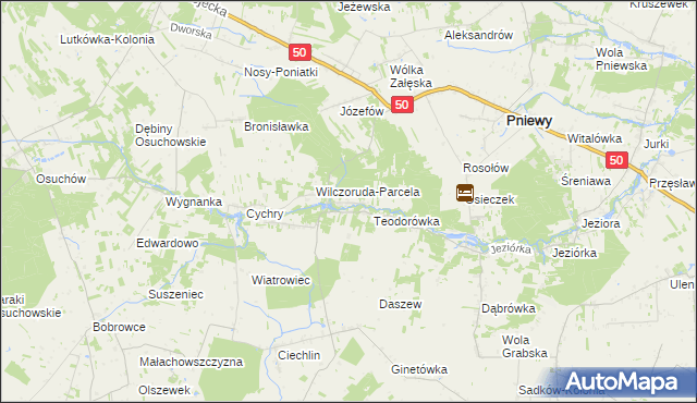 mapa Przykory gmina Pniewy, Przykory gmina Pniewy na mapie Targeo