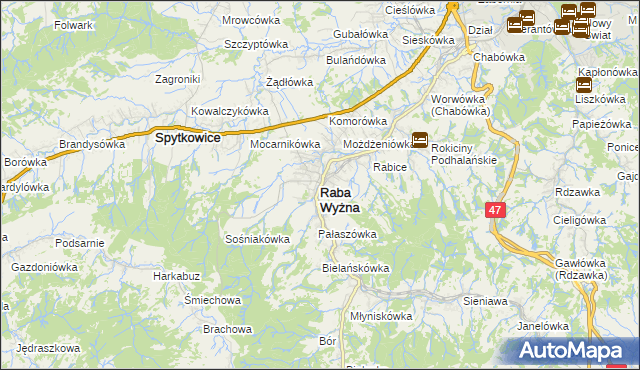 mapa Raba Wyżna, Raba Wyżna na mapie Targeo