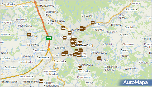 mapa Rabka-Zdrój, Rabka-Zdrój na mapie Targeo