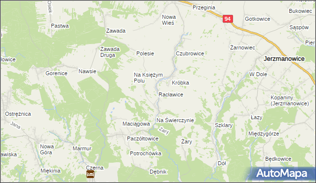 mapa Racławice gmina Jerzmanowice-Przeginia, Racławice gmina Jerzmanowice-Przeginia na mapie Targeo