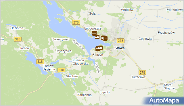 mapa Radzyń gmina Sława, Radzyń gmina Sława na mapie Targeo