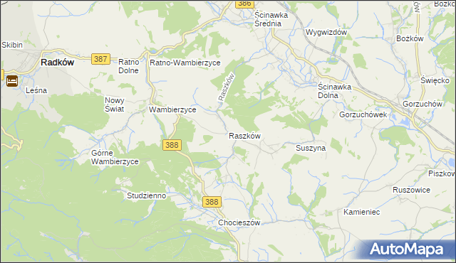 mapa Raszków gmina Radków, Raszków gmina Radków na mapie Targeo