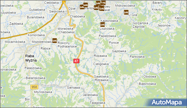 mapa Rdzawka, Rdzawka na mapie Targeo