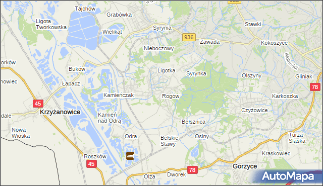 mapa Rogów gmina Gorzyce, Rogów gmina Gorzyce na mapie Targeo