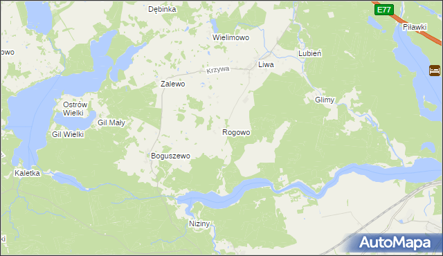 mapa Rogowo gmina Miłomłyn, Rogowo gmina Miłomłyn na mapie Targeo