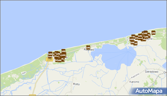 mapa Rogowo gmina Trzebiatów, Rogowo gmina Trzebiatów na mapie Targeo