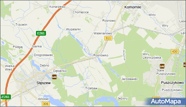 mapa Rosnówko gmina Komorniki, Rosnówko gmina Komorniki na mapie Targeo