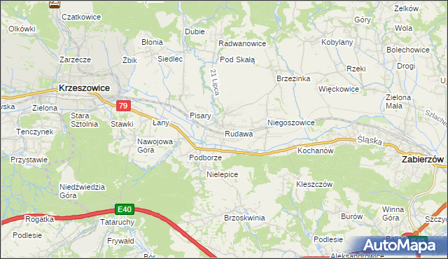 mapa Rudawa gmina Zabierzów, Rudawa gmina Zabierzów na mapie Targeo
