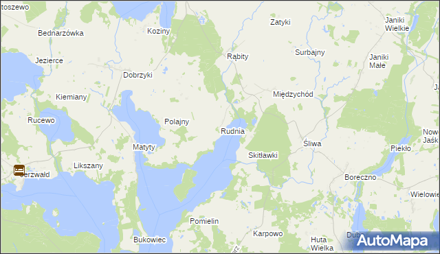 mapa Rudnia gmina Zalewo, Rudnia gmina Zalewo na mapie Targeo