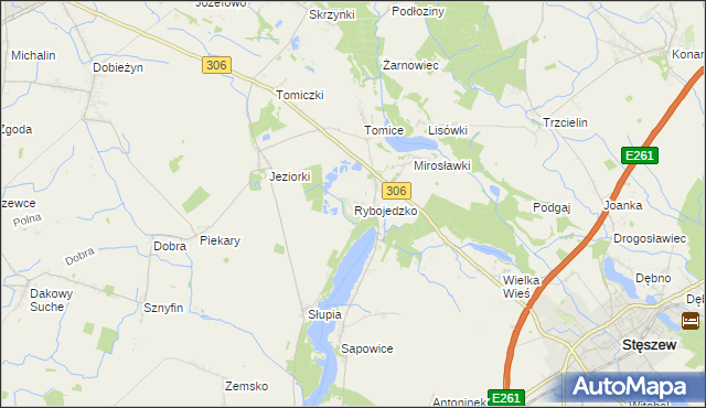 mapa Rybojedzko gmina Stęszew, Rybojedzko gmina Stęszew na mapie Targeo