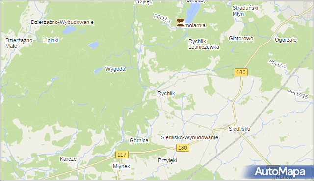 mapa Rychlik gmina Trzcianka, Rychlik gmina Trzcianka na mapie Targeo