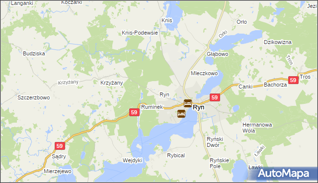 mapa Ryn powiat giżycki, Ryn powiat giżycki na mapie Targeo