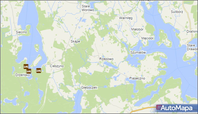 mapa Rzepowo gmina Czaplinek, Rzepowo gmina Czaplinek na mapie Targeo