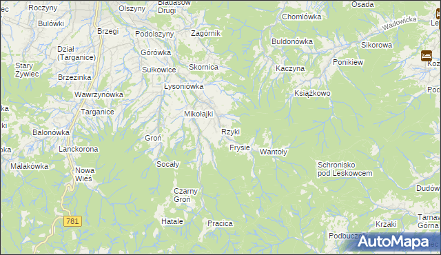 mapa Rzyki, Rzyki na mapie Targeo