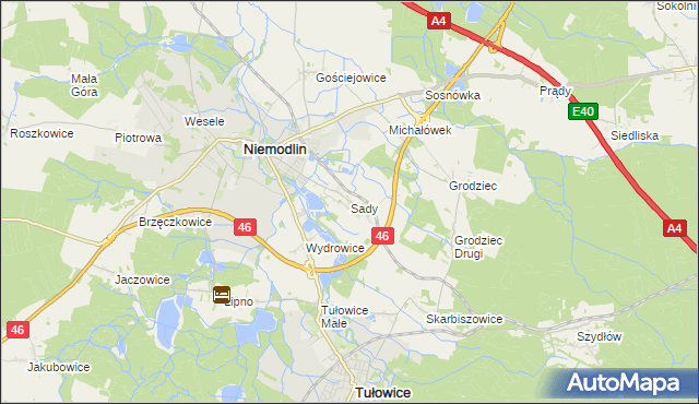 mapa Sady gmina Niemodlin, Sady gmina Niemodlin na mapie Targeo