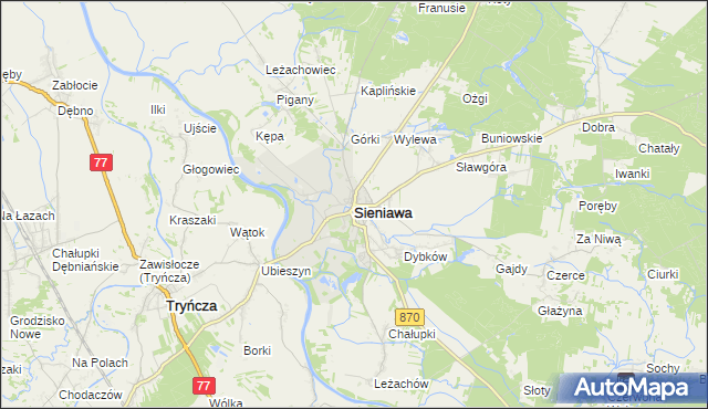 mapa Sieniawa powiat przeworski, Sieniawa powiat przeworski na mapie Targeo