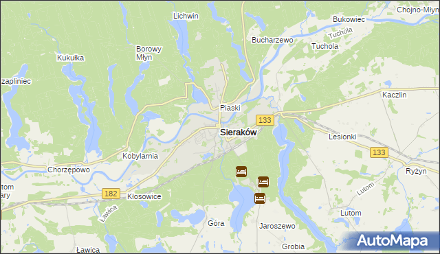 mapa Sieraków powiat międzychodzki, Sieraków powiat międzychodzki na mapie Targeo