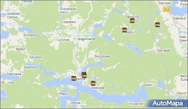 mapa Skoczkowo gmina Kościerzyna, Skoczkowo gmina Kościerzyna na mapie Targeo