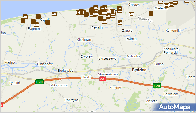 mapa Skrzeszewo gmina Będzino, Skrzeszewo gmina Będzino na mapie Targeo