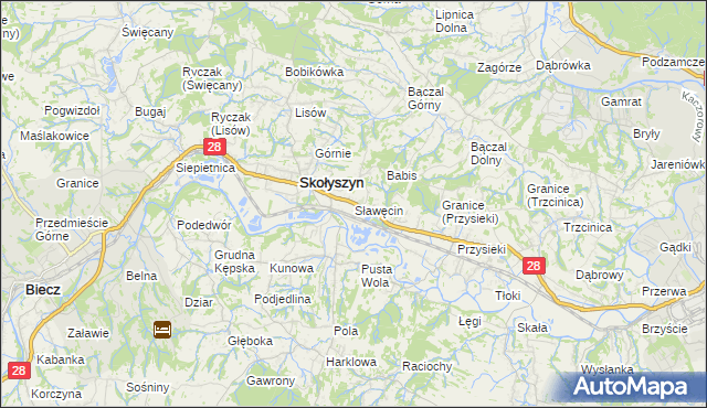 mapa Sławęcin gmina Skołyszyn, Sławęcin gmina Skołyszyn na mapie Targeo