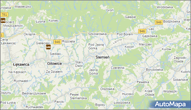 mapa Ślemień, Ślemień na mapie Targeo