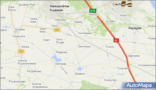 mapa Słomkowo gmina Aleksandrów Kujawski, Słomkowo gmina Aleksandrów Kujawski na mapie Targeo