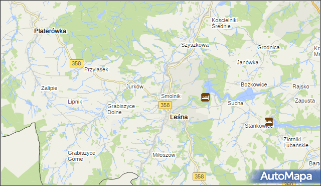 mapa Smolnik gmina Leśna, Smolnik gmina Leśna na mapie Targeo