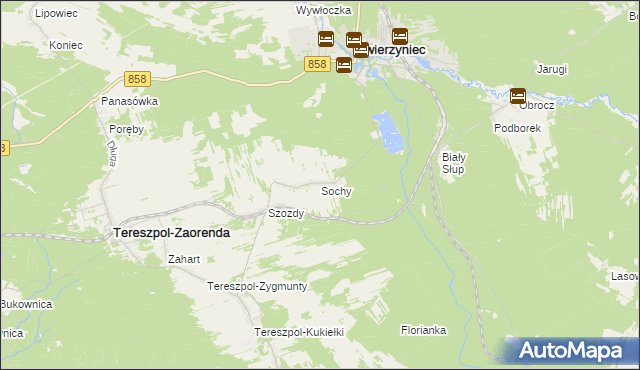 mapa Sochy gmina Zwierzyniec, Sochy gmina Zwierzyniec na mapie Targeo
