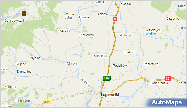 mapa Sokolniki gmina Łagiewniki, Sokolniki gmina Łagiewniki na mapie Targeo