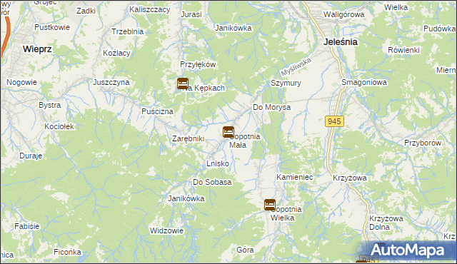 mapa Sopotnia Mała, Sopotnia Mała na mapie Targeo