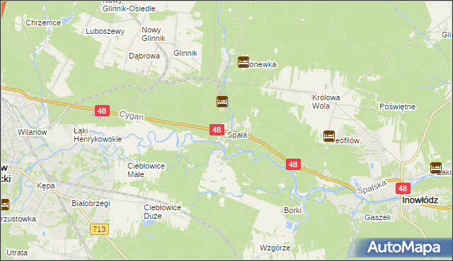 mapa Spała gmina Inowłódz, Spała gmina Inowłódz na mapie Targeo