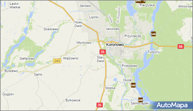 mapa Stary Dwór gmina Koronowo, Stary Dwór gmina Koronowo na mapie Targeo