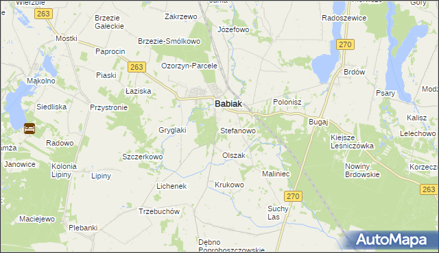 mapa Stefanowo gmina Babiak, Stefanowo gmina Babiak na mapie Targeo