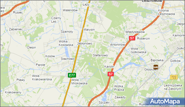 mapa Stefanowo gmina Lesznowola, Stefanowo gmina Lesznowola na mapie Targeo