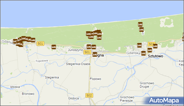mapa Stegna powiat nowodworski, Stegna powiat nowodworski na mapie Targeo