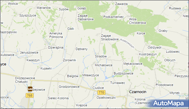 mapa Stradów gmina Czarnocin, Stradów gmina Czarnocin na mapie Targeo