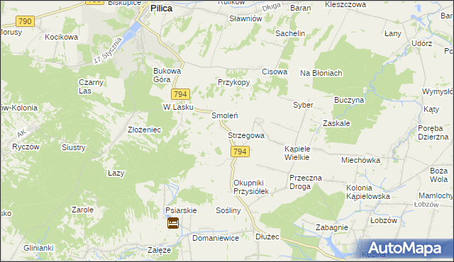 mapa Strzegowa gmina Wolbrom, Strzegowa gmina Wolbrom na mapie Targeo