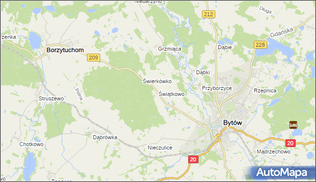 mapa Świątkowo gmina Bytów, Świątkowo gmina Bytów na mapie Targeo
