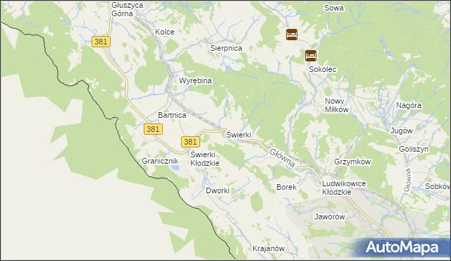 mapa Świerki gmina Nowa Ruda, Świerki gmina Nowa Ruda na mapie Targeo