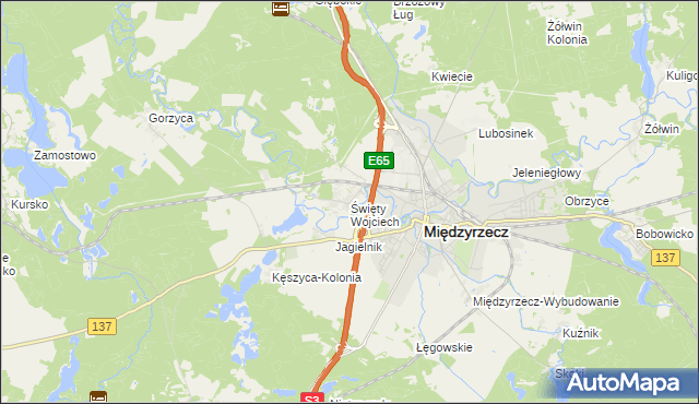 mapa Święty Wojciech gmina Międzyrzecz, Święty Wojciech gmina Międzyrzecz na mapie Targeo