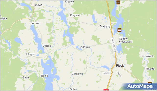 mapa Szklarnia gmina Piecki, Szklarnia gmina Piecki na mapie Targeo