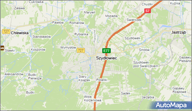 mapa Szydłowiec, Szydłowiec na mapie Targeo