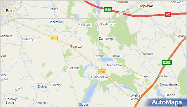 mapa Tomice gmina Stęszew, Tomice gmina Stęszew na mapie Targeo