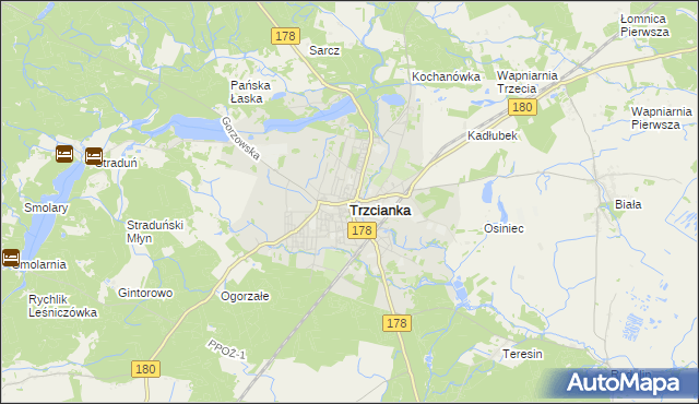 mapa Trzcianka powiat czarnkowsko-trzcianecki, Trzcianka powiat czarnkowsko-trzcianecki na mapie Targeo