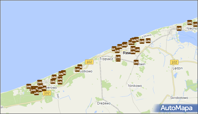 mapa Trzęsacz gmina Rewal, Trzęsacz gmina Rewal na mapie Targeo